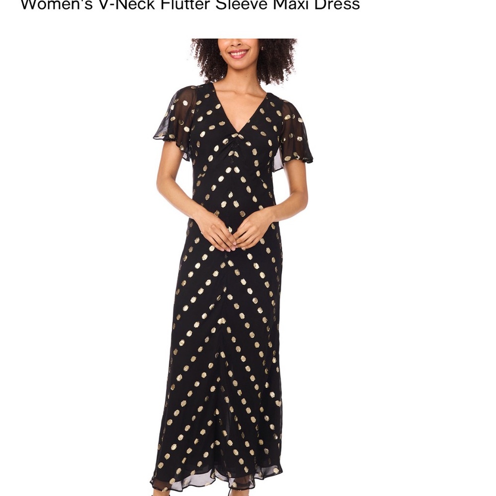 Black and Gold Flutter Sleeve Maxi Dress